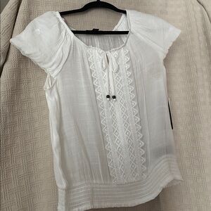 BCX Ivory Blouse with Lace Accents